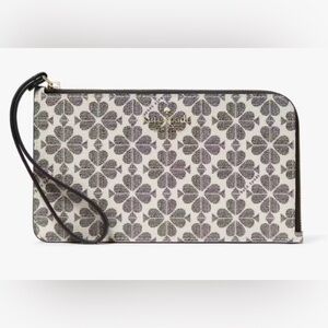 NWT Kate Spade Lucy Spade Flower small L-Zip Wristlet in Black Multi​ 3”x6”
